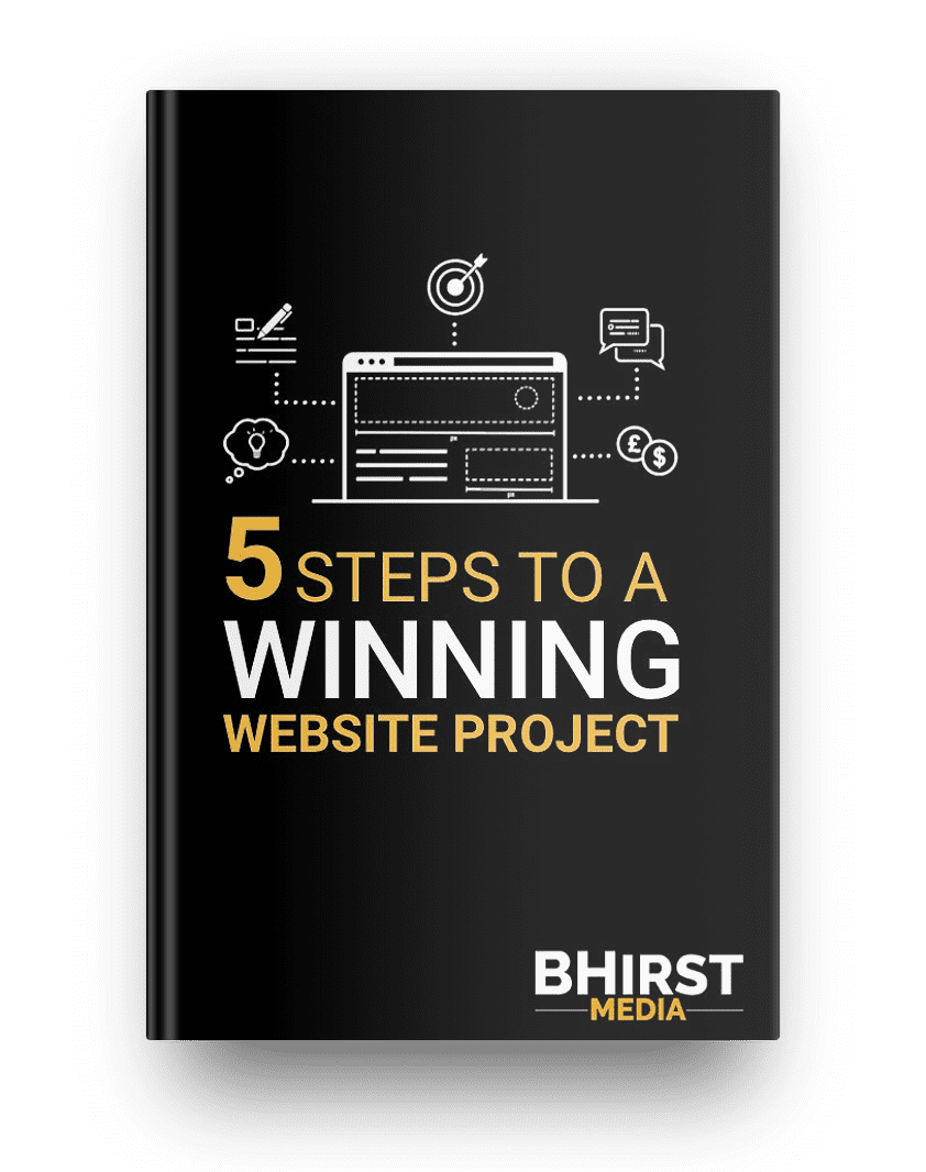 A cover book mock-up of BHirst Media's 5 Steps To A Winning Project Lead Magnet with no background