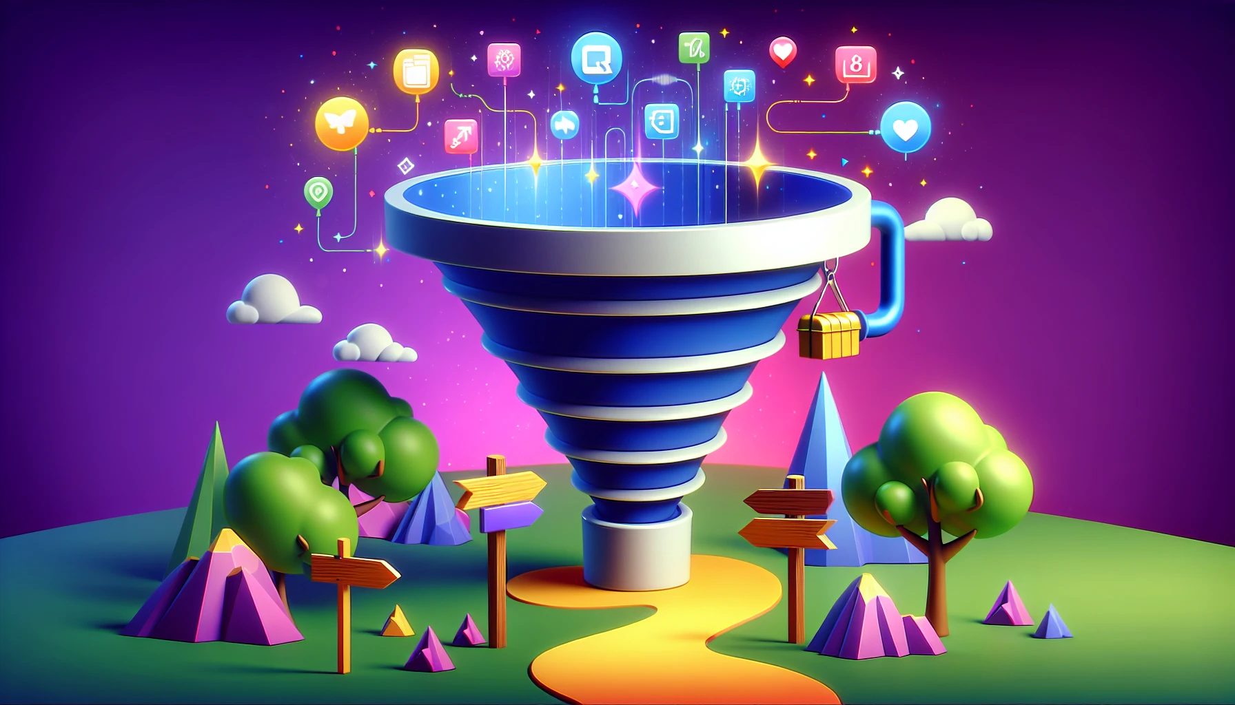 Illustration of a website and a sales funnel