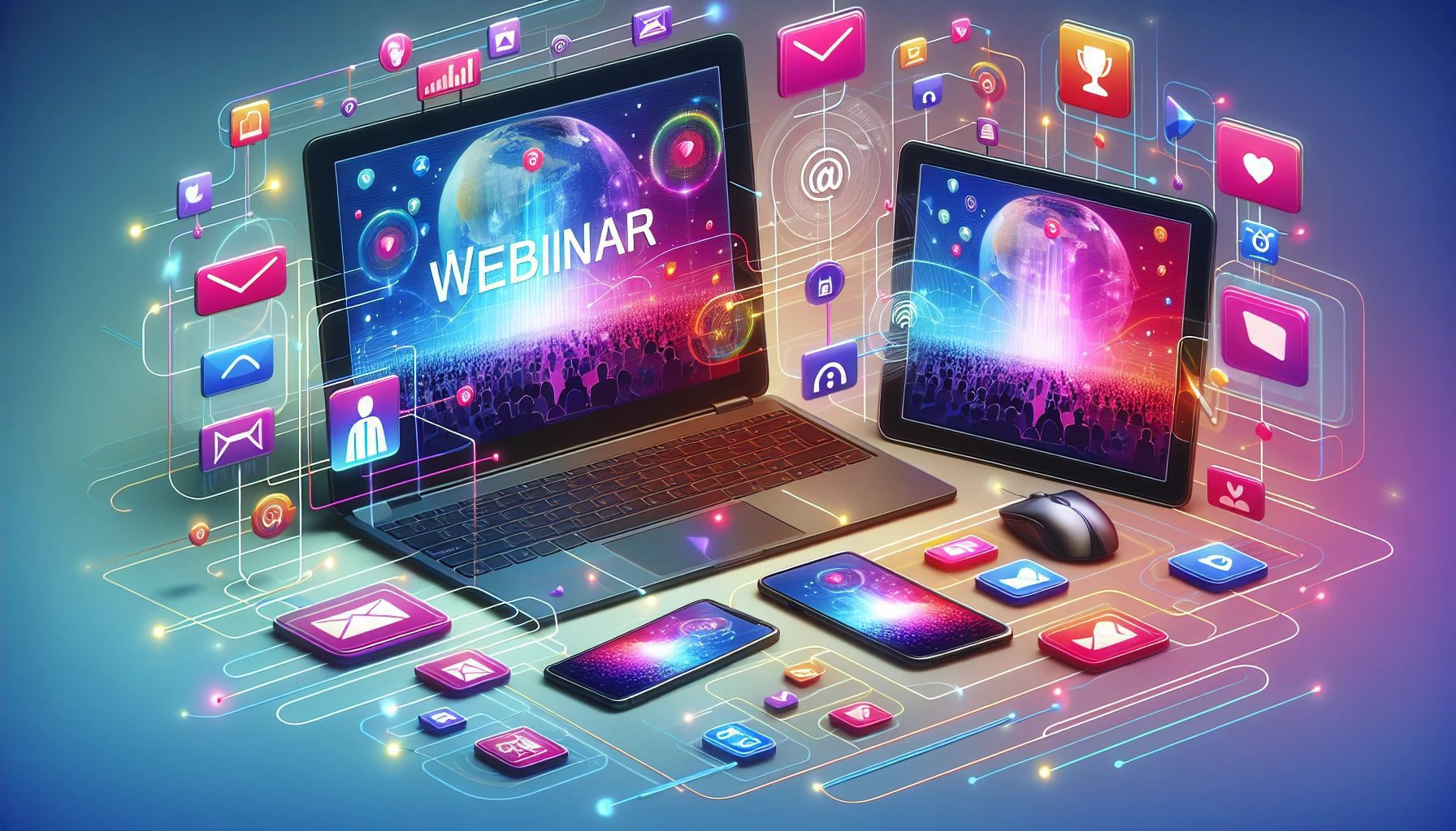 Illustration of promoting a webinar through various channels